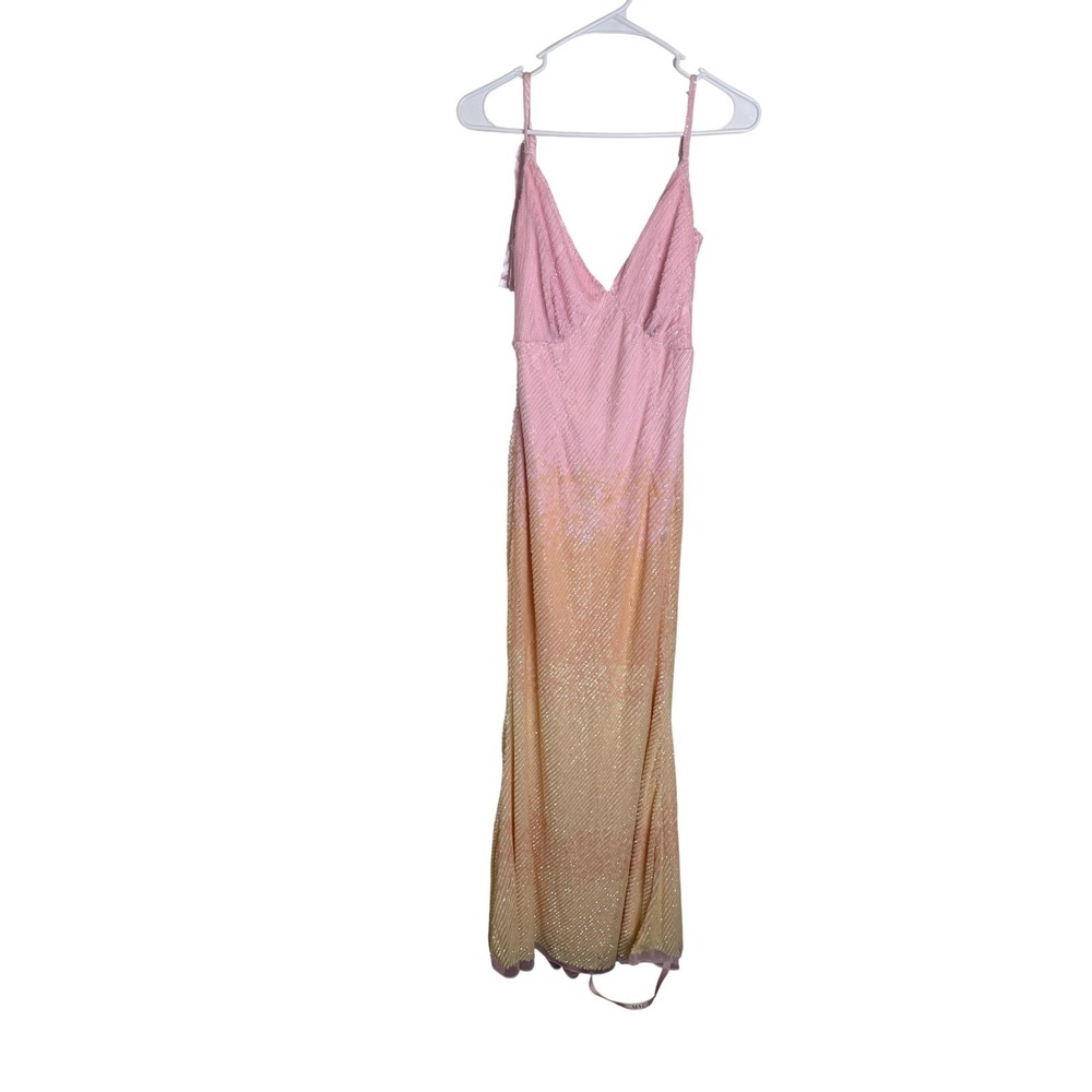 Mac Duggal Dress Womens 4 Pink Ombre Sequin Maxi Slip Gown Prom Formal Wedding